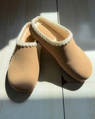 Brown Suede Sheepskin-Lined Clogs Slippers