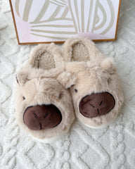 Cozy Capybara Cartoon Flurry Slippers