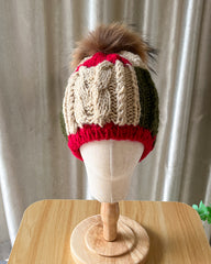 Crotchet Beanie Hat with Removable Mink Fur Pompom