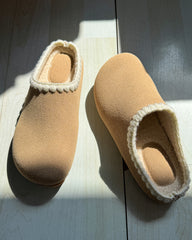 Brown Suede Sheepskin-Lined Clogs Slippers