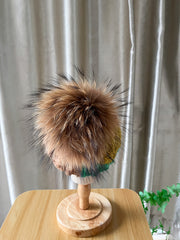 Crotchet Beanie Hat with Removable Mink Fur Pompom