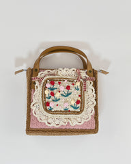 Plush Crocheted Floral Handheld Square Bag