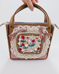 Plush Crocheted Floral Handheld Square Bag