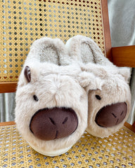 Cozy Capybara Cartoon Flurry Slippers