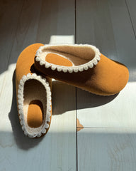 Brown Suede Sheepskin-Lined Clogs Slippers