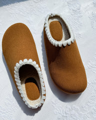 Brown Suede Sheepskin-Lined Clogs Slippers