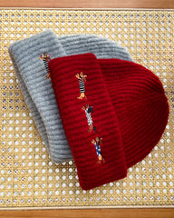 Cute Embroidered Dachshund Knit Beanie Hat