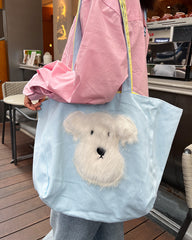 Cute Fuzzy Westie Dog Canvas Tote