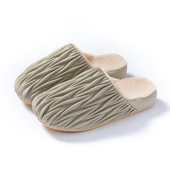 Ruched Vegan Leather Plush Winter Slipper